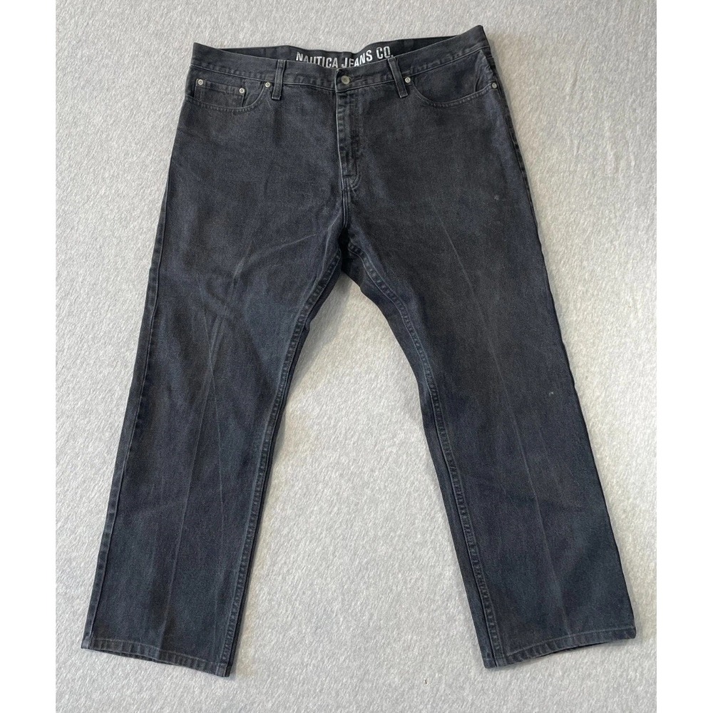 Nautica Jeans Mens 40x30 Black Denim Relaxed Fit Straight Leg Casual Streetwear